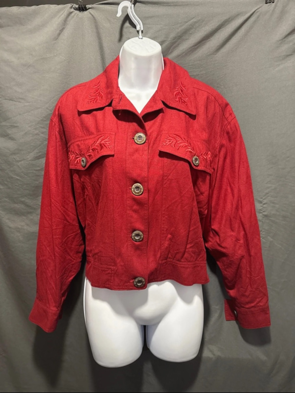 Vintage Red Embroidered Cropped Jacket - Women